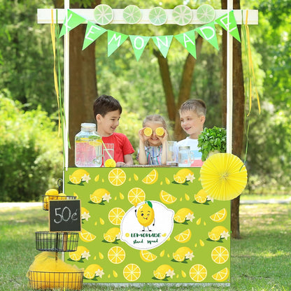 Lemonade Tablecloth 45 x 31 Inch Lemonade Stand Table Cloth with Ribbon Washable Fabric Polyester Rectangle Table Cover for Lemon Party Supplies Summer Beach Party Decorations Yellow