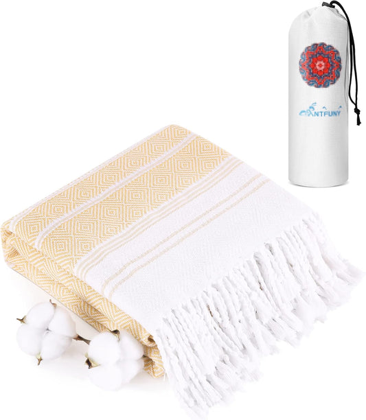Antfuny Turkish Beach Towels Vacation Essentials Quick Dry Sand Free Oversized Bath Pool Swim Towel Extra Large XL Big Blanket Adult Men Travel Cruise Accessories Must Haves Clearance Yellow