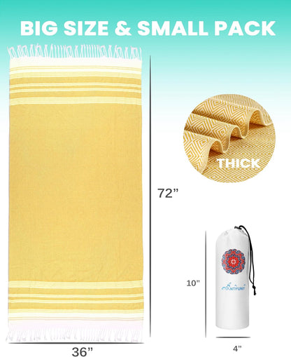 Antfuny Turkish Beach Towels Vacation Essentials Quick Dry Sand Free Oversized Bath Pool Swim Towel Extra Large XL Big Blanket Adult Men Travel Cruise Accessories Must Haves Clearance Yellow