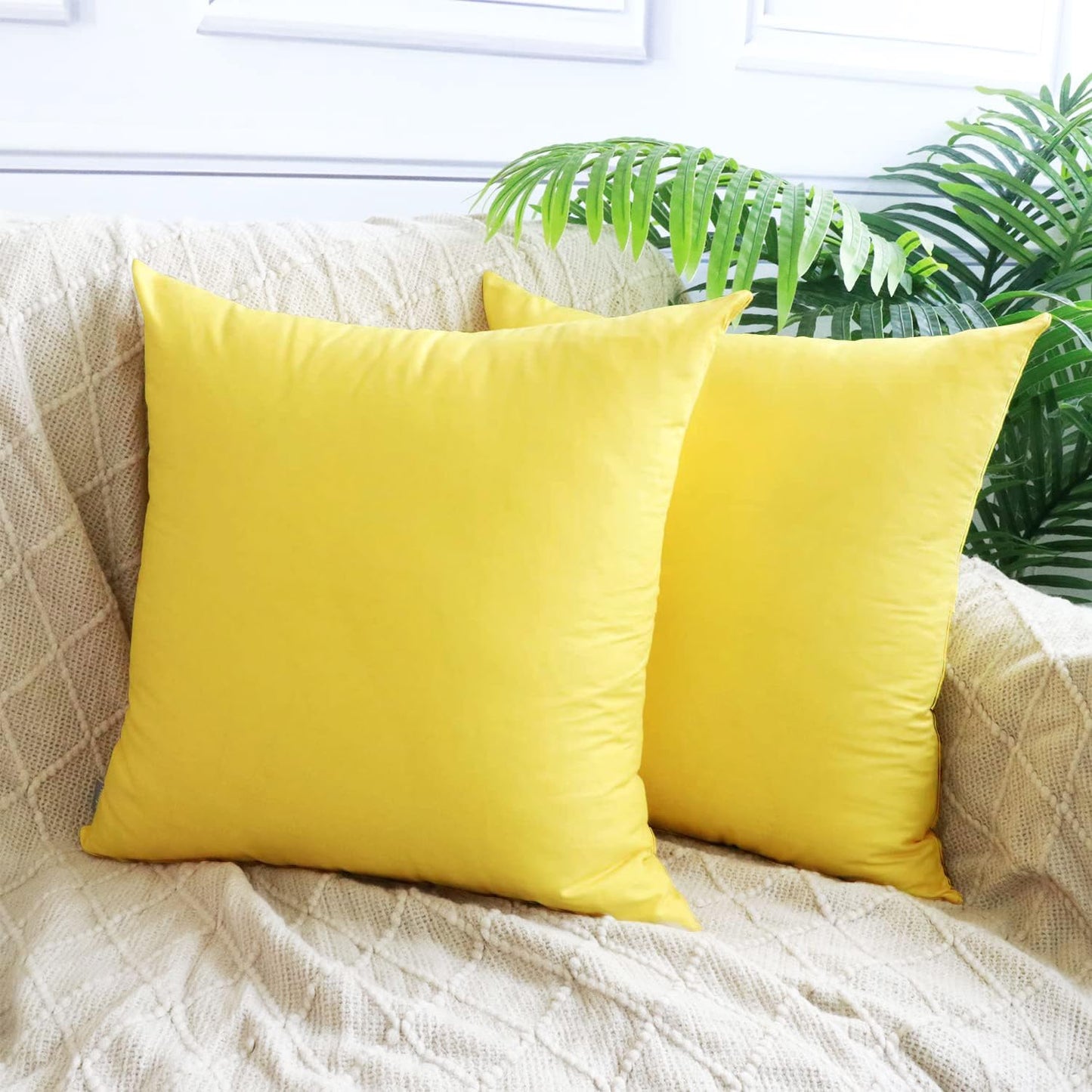 4-Pack 100% Cotton Comfortable Solid Decorative Throw Pillow Case Square Cushion Cover Pillowcase Sublimation Blank Pillow Covers DIY Throw Pillowcase for Sofa(18x18inch/45x45cm,Lemon Yellow)