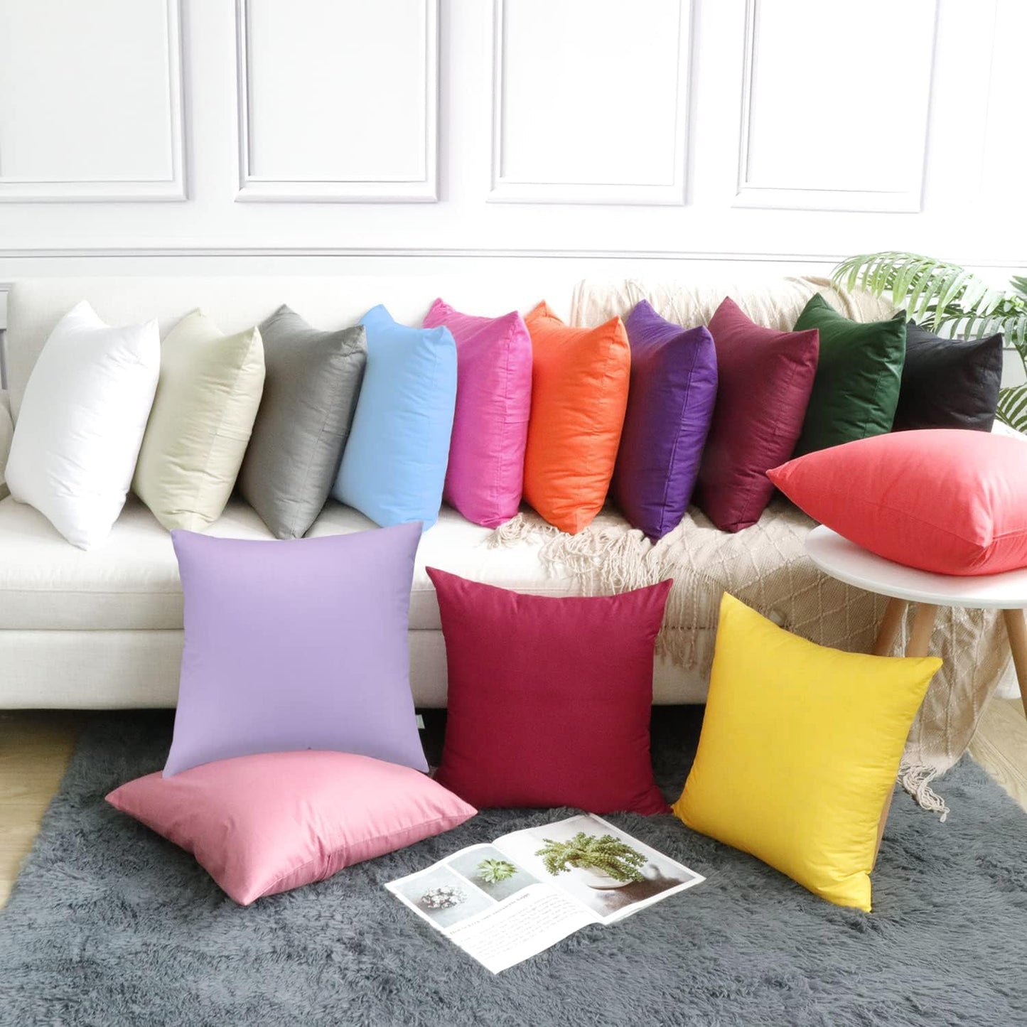 4-Pack 100% Cotton Comfortable Solid Decorative Throw Pillow Case Square Cushion Cover Pillowcase Sublimation Blank Pillow Covers DIY Throw Pillowcase for Sofa(18x18inch/45x45cm,Lemon Yellow)