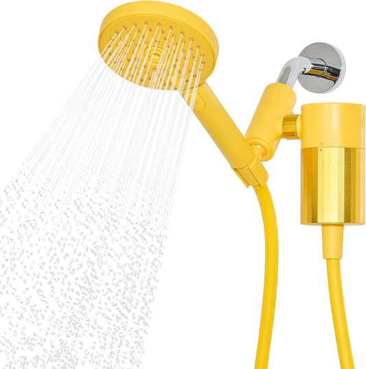 ! - Handheld Showerhead with Filter Set, High Performance Filtration System for Healthier Hair and Skin, Extra Long 70 Inch Hose, 3 Customized Spray Functions, Yellow