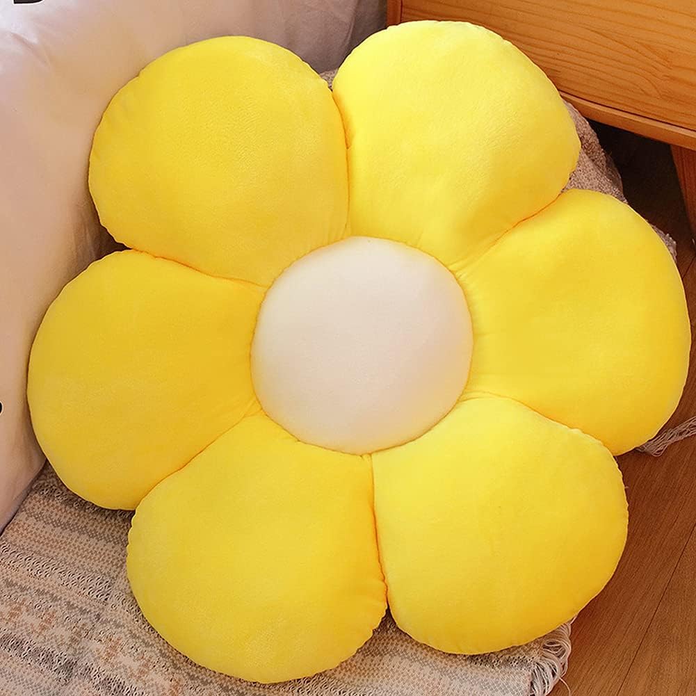 Flower Plush Throw Pillows, Flower Floor Pillow Seating Cushion Toy for Reading, Room, Watching TV (25.6", Yellow-1)