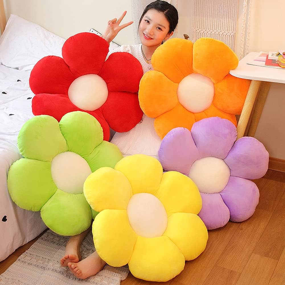 Flower Plush Throw Pillows, Flower Floor Pillow Seating Cushion Toy for Reading, Room, Watching TV (25.6", Yellow-1)