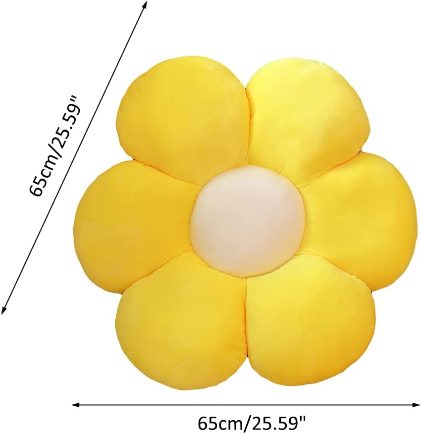 Flower Plush Throw Pillows, Flower Floor Pillow Seating Cushion Toy for Reading, Room, Watching TV (25.6", Yellow-1)