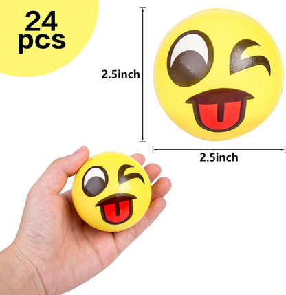 24 PCS Stress Balls, 2.5 Inches Squeeze Toys Funny Foam Face Squeeze Fidget Balls for Kids and Adult Stress Relief Gifts for Coworkers Classroom Prizes (Pack of 2)