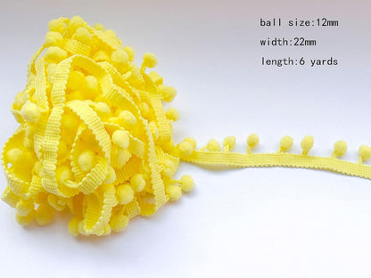 Pom Pom Trim 6 Yards 12mm Ball Fringe Trim for Sewing Accessory Decoration DIY Crafts (Light Yellow, 12mm 181217)