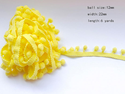 Pom Pom Trim 6 Yards 12mm Ball Fringe Trim for Sewing Accessory Decoration DIY Crafts (Light Yellow, 12mm 181217)
