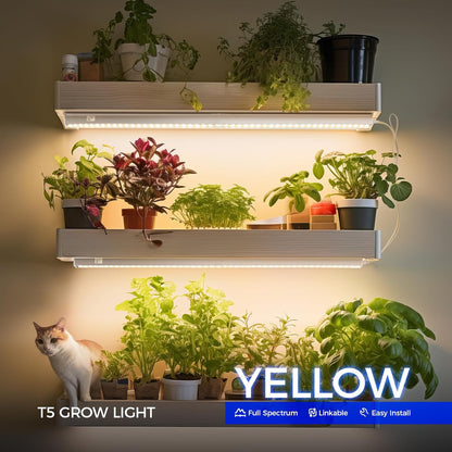 Grow Lights for Indoor Plants Full Spectrum, 2ft 40W (4 x 10W), T5 Plant Lights for Indoor Plants, Greenhouse, Plug and Play, Yellow, 4-Pack