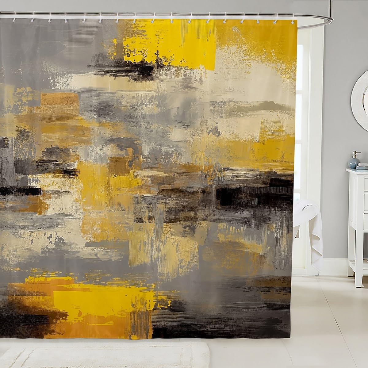 Modern Shower Curtains Modern Abstract Art Bathroom Curtain for Kids Women Men Yellow Gray Bathroom Accessories Luxury Waterproof Polyester Fabric for Stalls Bathtubs 72"x72"