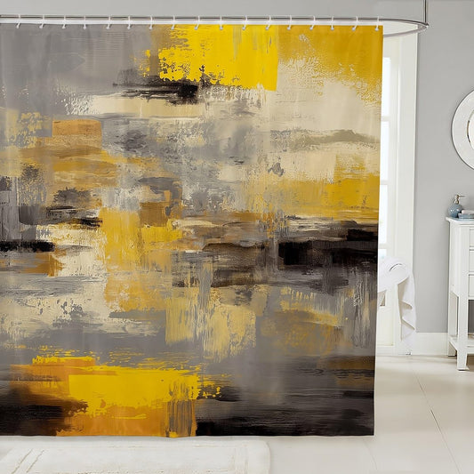Modern Shower Curtains Modern Abstract Art Bathroom Curtain for Kids Women Men Yellow Gray Bathroom Accessories Luxury Waterproof Polyester Fabric for Stalls Bathtubs 72"x72"