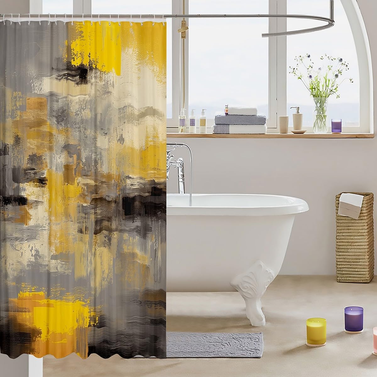 Modern Shower Curtains Modern Abstract Art Bathroom Curtain for Kids Women Men Yellow Gray Bathroom Accessories Luxury Waterproof Polyester Fabric for Stalls Bathtubs 72"x72"