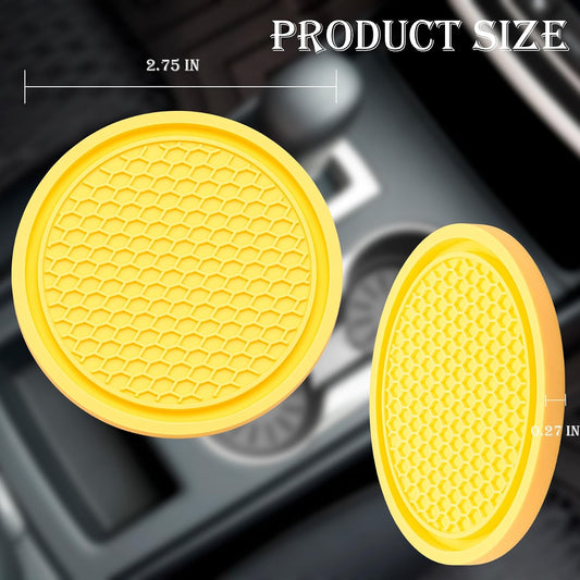 2PCS Car Cup Holder Coaster, Universal Auto Non-Slip Cup Holder Coaster, 2.75In Universal Non-Slip Recessed Car Interior Accessories (Yellow)