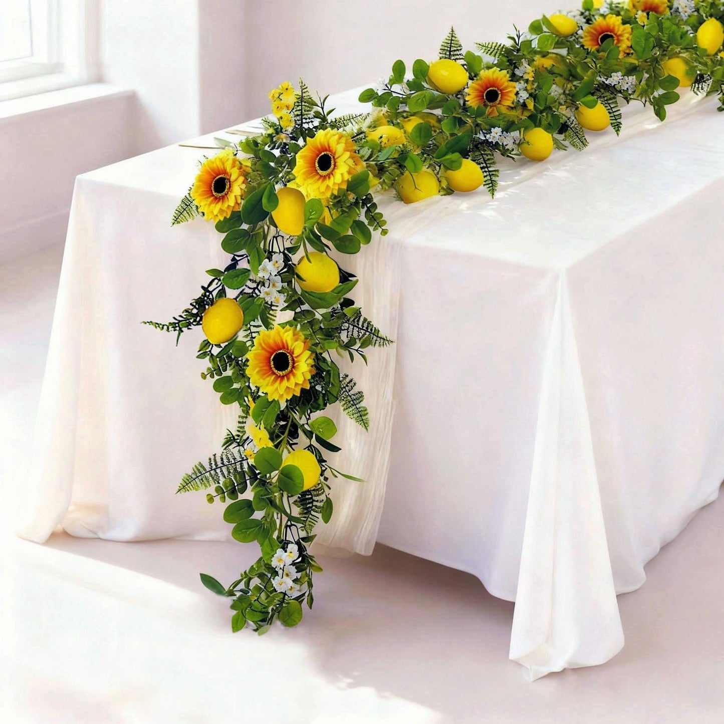 Artificial Lemon Garland, 6.56Ft, Sunflower Lemon Hanging Vines, Spring Summer Flowers Decorations for Table Centerpieces Room Kitchen Garden Birthday Wedding Baby Shower Party Decor