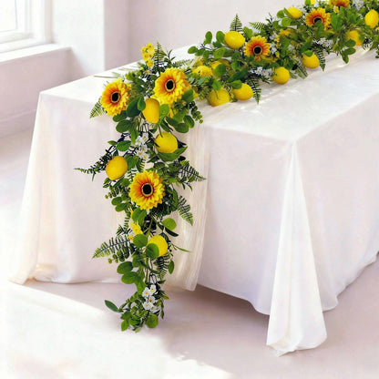 Artificial Lemon Garland, 6.56Ft, Sunflower Lemon Hanging Vines, Spring Summer Flowers Decorations for Table Centerpieces Room Kitchen Garden Birthday Wedding Baby Shower Party Decor