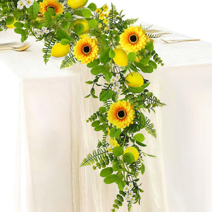 Artificial Lemon Garland, 6.56Ft, Sunflower Lemon Hanging Vines, Spring Summer Flowers Decorations for Table Centerpieces Room Kitchen Garden Birthday Wedding Baby Shower Party Decor