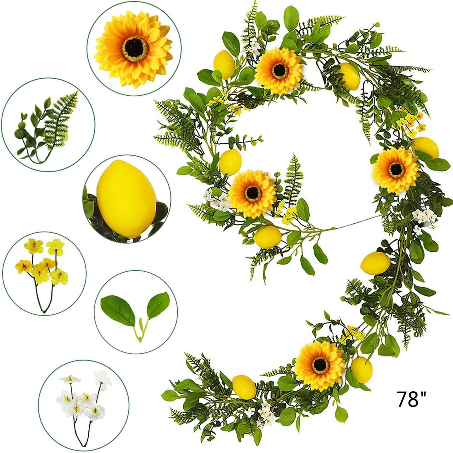 Artificial Lemon Garland, 6.56Ft, Sunflower Lemon Hanging Vines, Spring Summer Flowers Decorations for Table Centerpieces Room Kitchen Garden Birthday Wedding Baby Shower Party Decor