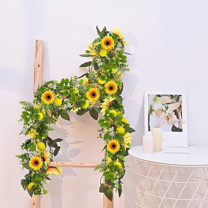 Artificial Lemon Garland, 6.56Ft, Sunflower Lemon Hanging Vines, Spring Summer Flowers Decorations for Table Centerpieces Room Kitchen Garden Birthday Wedding Baby Shower Party Decor