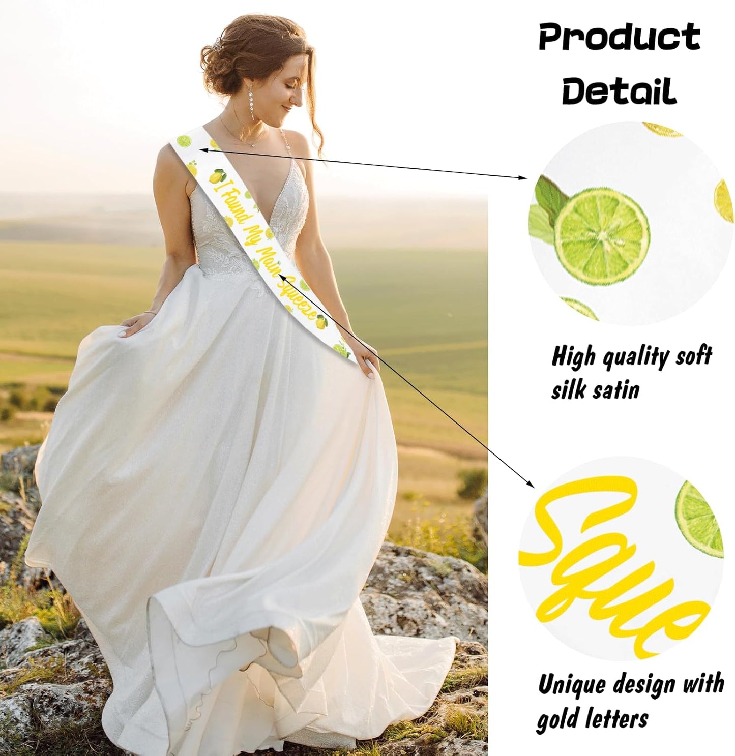 I Found My Main Squeeze Sash, Yellow Lemon Bride To Be Sash for Capri Lemon Bachelorette Bridal Shower Wedding Engagement Party Supplies Decorations, Ideas, Gifts, Favors