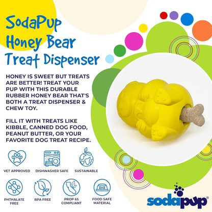 Honey Bear – Durable Dog Treat Dispenser & Chew Toy Made in USA from Non-Toxic, Pet Safe, Food Safe Natural Rubber Material for Mental Stimulation, Problem Chewing, Calming Nerves, & More