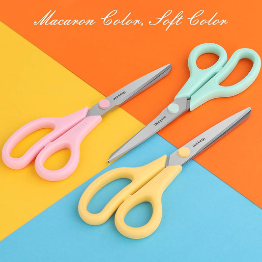 iBayam 8.5" All Purpose Yellow Pink Teal Scissors for School Office Teacher | 2.5mm Thick Blade Shears | Soft Comfort-grip | Left/Right Handed | Cute Office School Teacher Supplies | Home Sewing Fabric