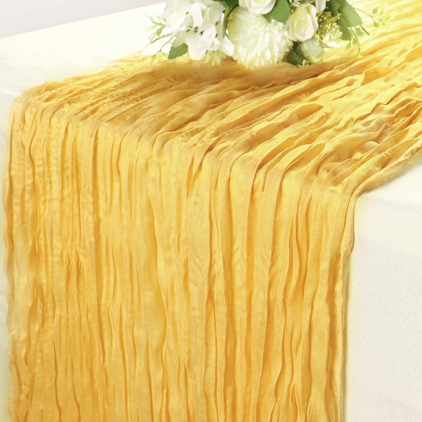 Yellow Cheesecloth Table Runner 10FT Gauze Rustic Cheese Cloth Dining Table Decor Runners Long for Easter Birthday Party Bridal Wedding Decorations 1Pack 35x120 Inches