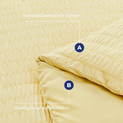 Yellow Queen Comforter Set Seersucker 7 Pieces, All Season Luxury Bed in a Bag Queen for Bedroom, Bedding Set with Comforter, Sheets, Pillowcases & Shams