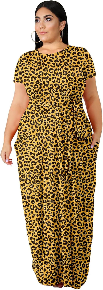 Women's Plus Size Casual Maxi Dress Summer Sleeveless Loose Beach Dress Sundress with Pockets