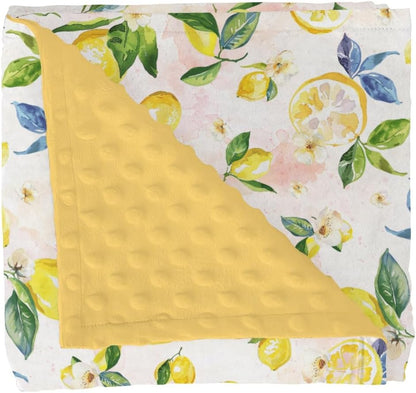Lemons Baby Blankets for Girl Boy Lemon Branch Leaves Flowers Soft Mink Dotted Backing Double Layer Swaddle Receiving Blanket Tropical Summer Fruits Bed Throw for Newborn Infant Toddler Nursery 30x40