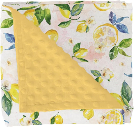 Lemons Baby Blankets for Girl Boy Lemon Branch Leaves Flowers Soft Mink Dotted Backing Double Layer Swaddle Receiving Blanket Tropical Summer Fruits Bed Throw for Newborn Infant Toddler Nursery 30x40