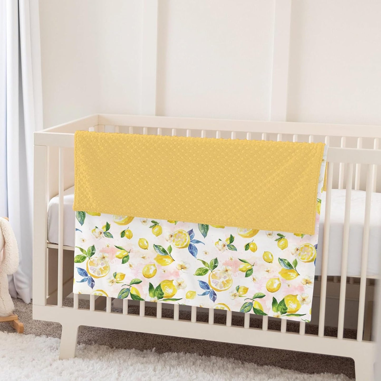 Lemons Baby Blankets for Girl Boy Lemon Branch Leaves Flowers Soft Mink Dotted Backing Double Layer Swaddle Receiving Blanket Tropical Summer Fruits Bed Throw for Newborn Infant Toddler Nursery 30x40