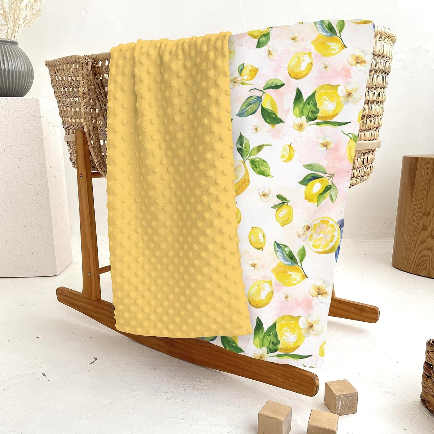 Lemons Baby Blankets for Girl Boy Lemon Branch Leaves Flowers Soft Mink Dotted Backing Double Layer Swaddle Receiving Blanket Tropical Summer Fruits Bed Throw for Newborn Infant Toddler Nursery 30x40