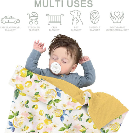 Lemons Baby Blankets for Girl Boy Lemon Branch Leaves Flowers Soft Mink Dotted Backing Double Layer Swaddle Receiving Blanket Tropical Summer Fruits Bed Throw for Newborn Infant Toddler Nursery 30x40