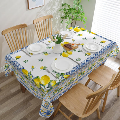 Lemon Tablecloth 60x84 Inch Rectangle - Italian Summer Decor for Home - Water Resistant Mediterranean Blue Bridal Summer Table Cloth Rectangle for Party,Table, Outdoor