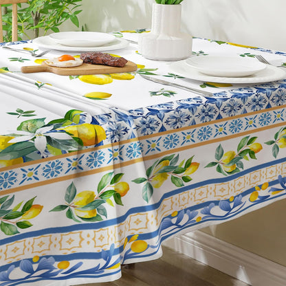 Lemon Tablecloth 60x84 Inch Rectangle - Italian Summer Decor for Home - Water Resistant Mediterranean Blue Bridal Summer Table Cloth Rectangle for Party,Table, Outdoor