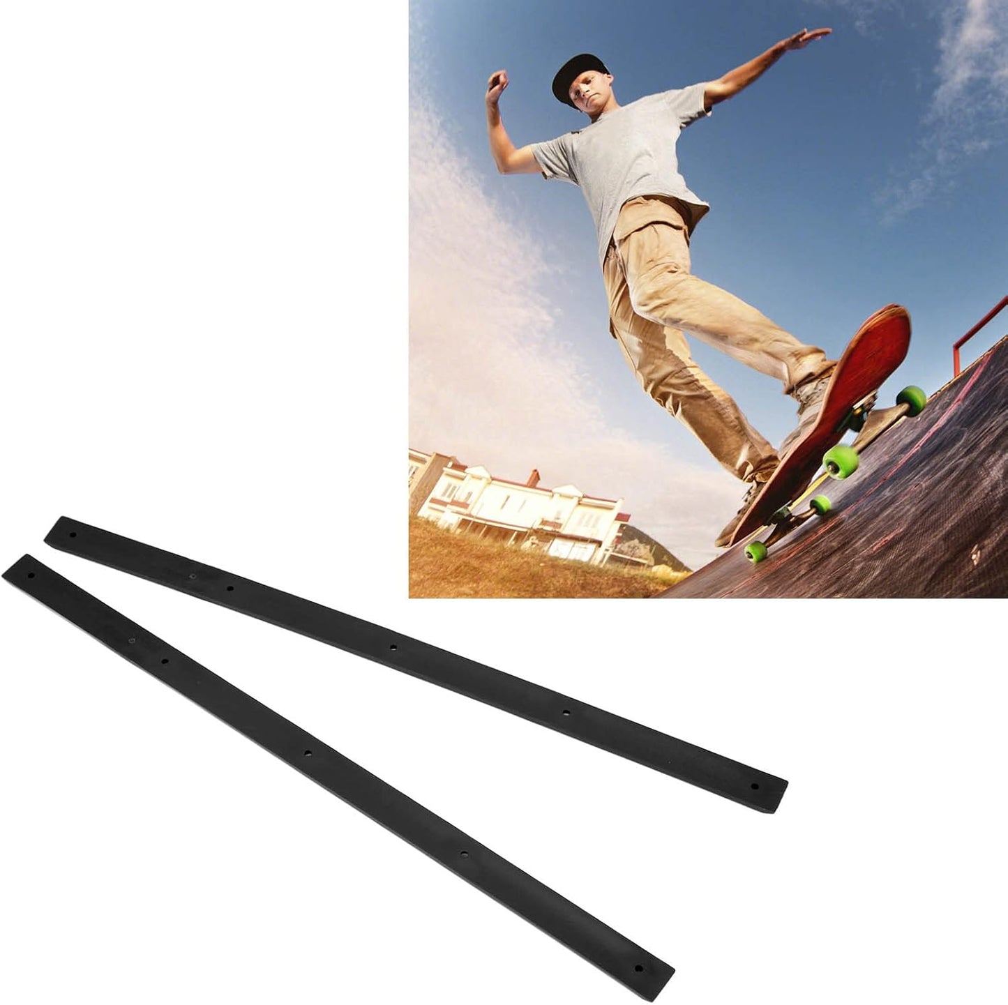 Skateboard Rails, 35.7x1.8cm/14.1x0.7in POM Skateboard Deck Guards Protector Longboard Rib Bones Rails Bumper Sleeve Strip for Skateboards Decks Cruiser