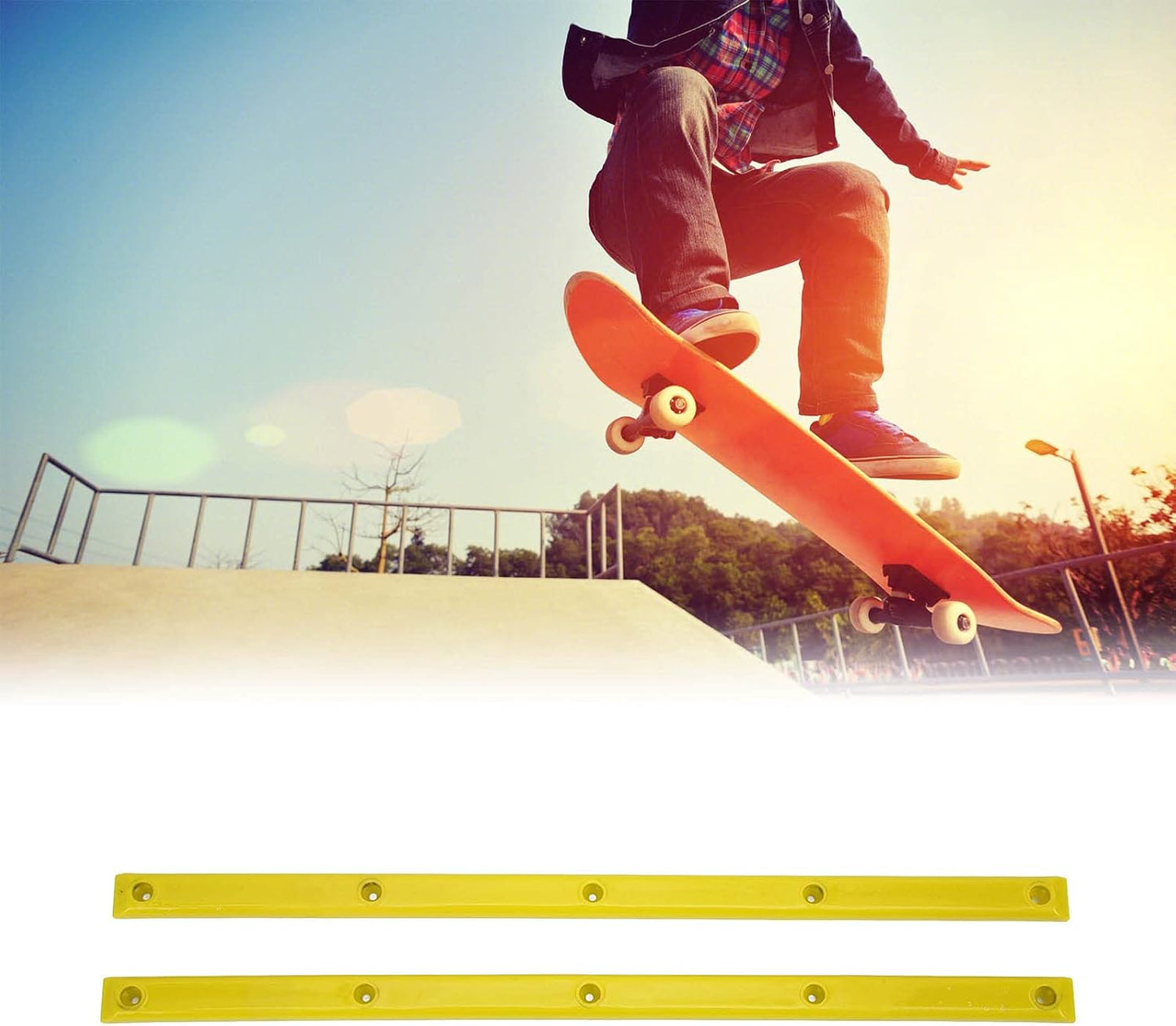 Skateboard Rails, 35.7x1.8cm/14.1x0.7in POM Skateboard Deck Guards Protector Longboard Rib Bones Rails Bumper Sleeve Strip for Skateboards Decks Cruiser