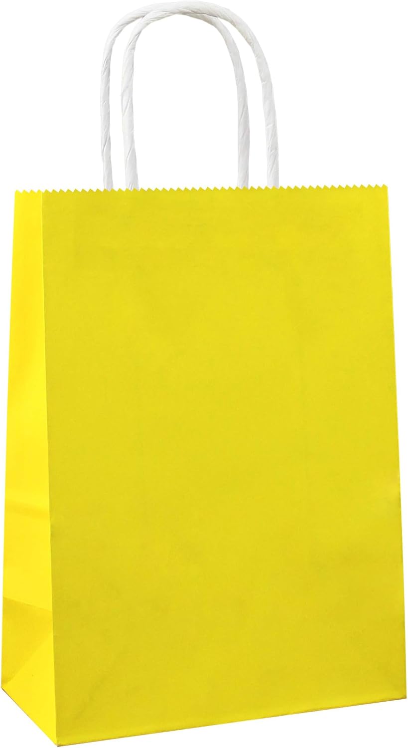 25 PCS Small Gift Bags Yellow Kraft Paper Bags with Handles for Party Favor (6.3 x 3.1 x 8.6 In)