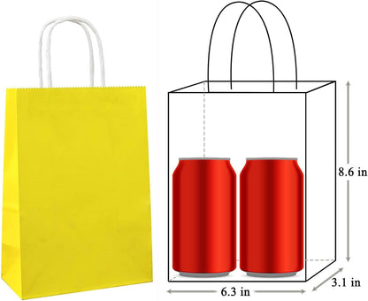 25 PCS Small Gift Bags Yellow Kraft Paper Bags with Handles for Party Favor (6.3 x 3.1 x 8.6 In)