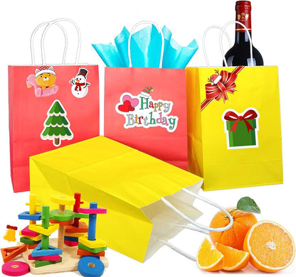25 PCS Small Gift Bags Yellow Kraft Paper Bags with Handles for Party Favor (6.3 x 3.1 x 8.6 In)
