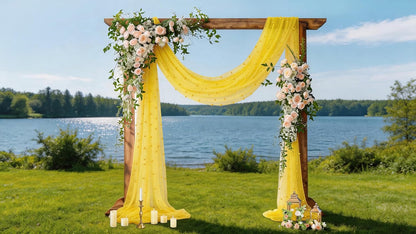 Pearl Table Runner Gauze Sheer 19FT Wedding Draping Fabric Decor | Yellow Summer Tulle Chiffon Arch Outdoor Drapes Extra Long Curtain for Birthday Party Baby Shower Bridal Engagement Decor