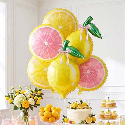 6 Pack Lemon & Pink Lemon Foil Balloons Lemonade Party Decorations with Pink Bow Balloons, Lemon Slice Helium Balloons for Pink Lemonade, Main Squeeze, Freshly Twenty One, Lemon Birthday, Baby Shower