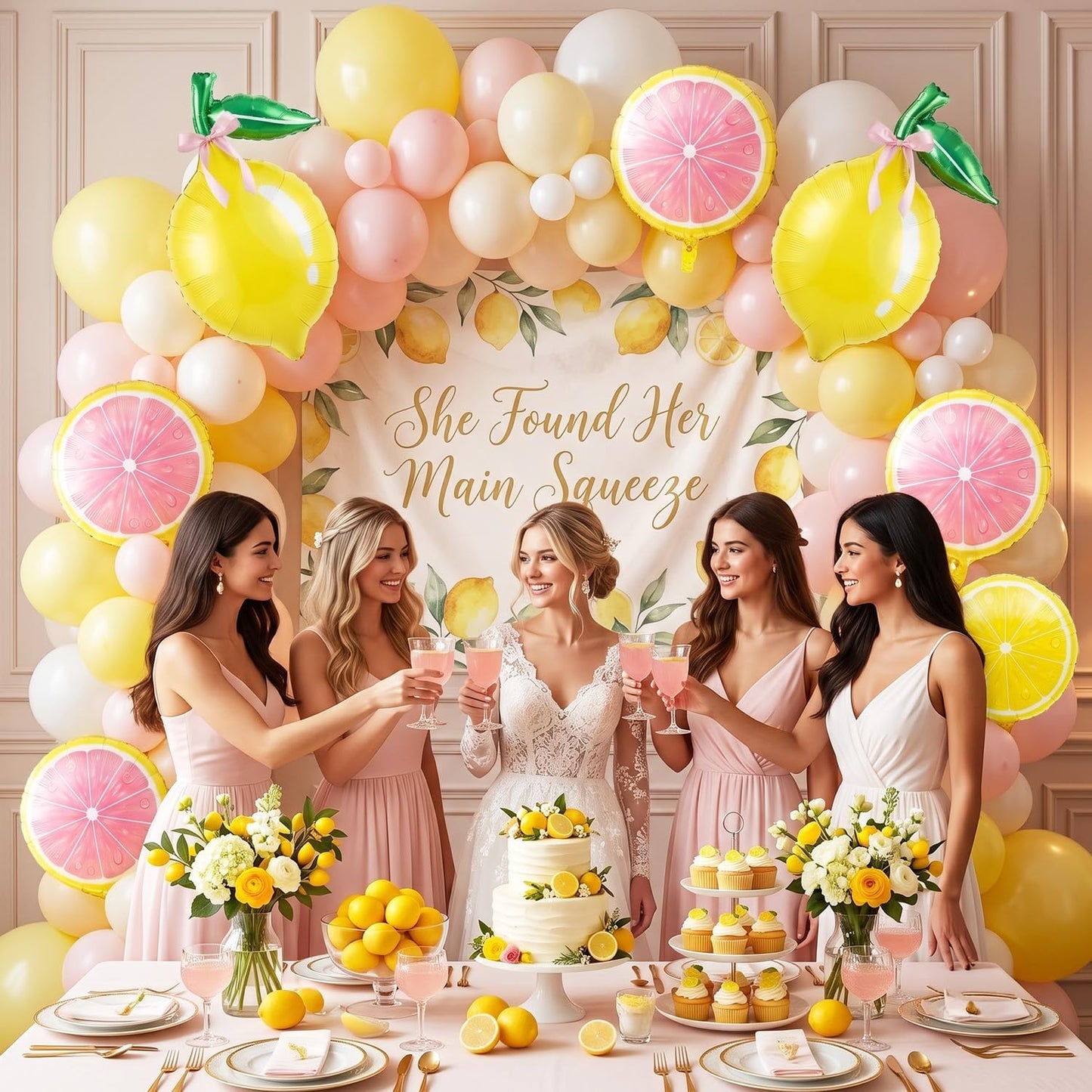 6 Pack Lemon & Pink Lemon Foil Balloons Lemonade Party Decorations with Pink Bow Balloons, Lemon Slice Helium Balloons for Pink Lemonade, Main Squeeze, Freshly Twenty One, Lemon Birthday, Baby Shower
