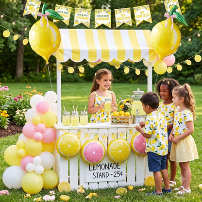 6 Pack Lemon & Pink Lemon Foil Balloons Lemonade Party Decorations with Pink Bow Balloons, Lemon Slice Helium Balloons for Pink Lemonade, Main Squeeze, Freshly Twenty One, Lemon Birthday, Baby Shower