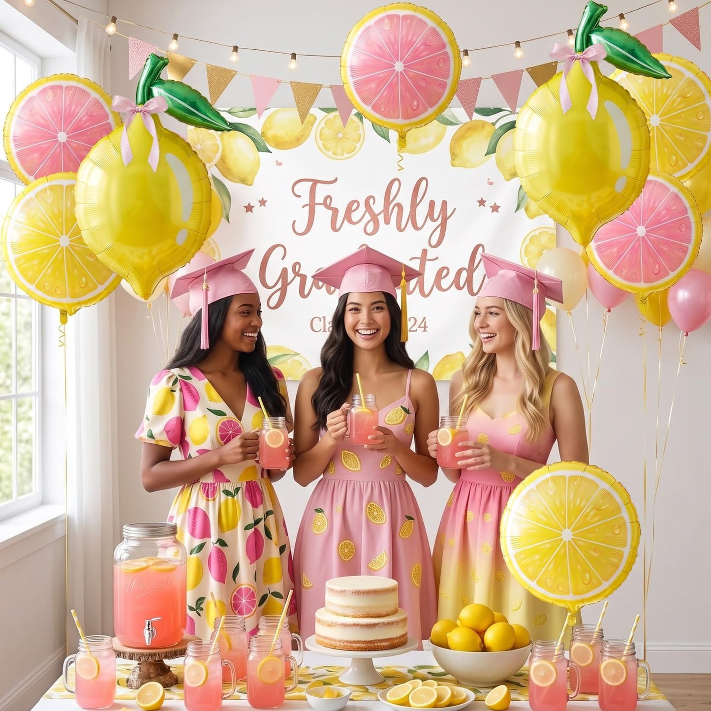 6 Pack Lemon & Pink Lemon Foil Balloons Lemonade Party Decorations with Pink Bow Balloons, Lemon Slice Helium Balloons for Pink Lemonade, Main Squeeze, Freshly Twenty One, Lemon Birthday, Baby Shower