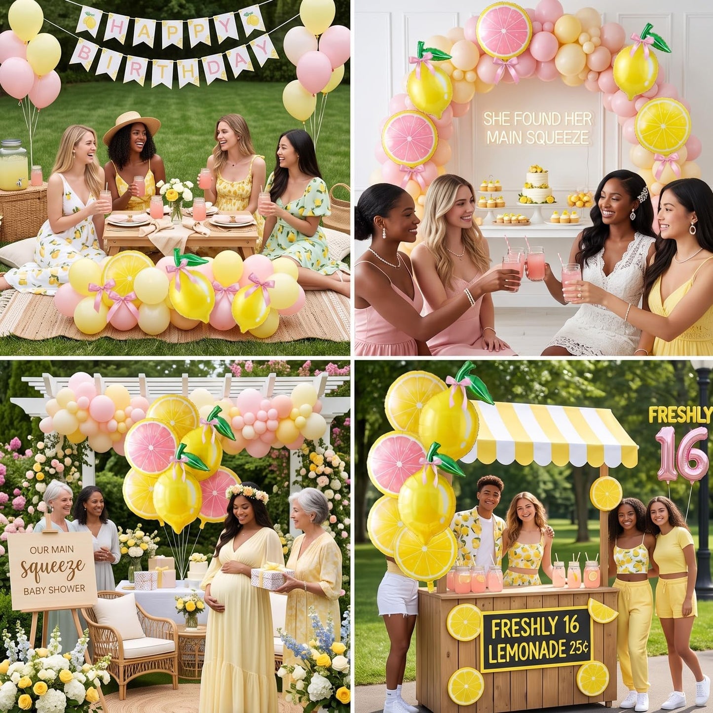 6 Pack Lemon & Pink Lemon Foil Balloons Lemonade Party Decorations with Pink Bow Balloons, Lemon Slice Helium Balloons for Pink Lemonade, Main Squeeze, Freshly Twenty One, Lemon Birthday, Baby Shower