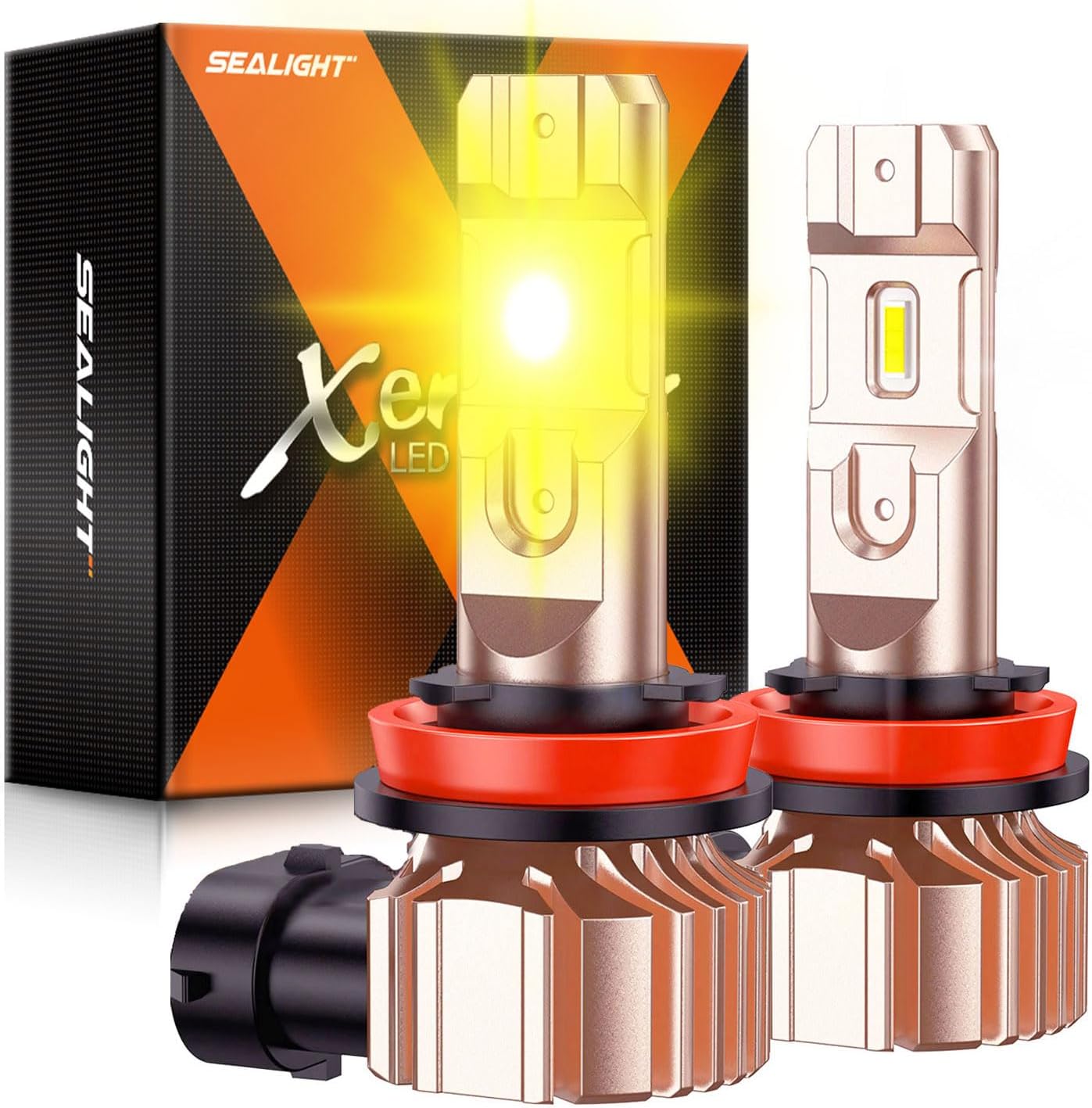 H11 LED Fog Light Bulbs Yellow, 14000Lumens 600% Brightness 50000 Hours Lifespan H16 H8 LED Fog Bulb, 3000K Amber Strong Penetration, Play and Plug, Pack of 2