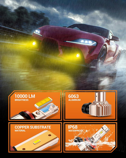 H11 LED Fog Light Bulbs Yellow, 14000Lumens 600% Brightness 50000 Hours Lifespan H16 H8 LED Fog Bulb, 3000K Amber Strong Penetration, Play and Plug, Pack of 2