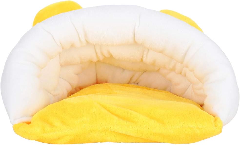 Thicken Cotton Small Pet Sleeping Nest, Hamster Sleeping Bed with Warm Flannel Lining, Cute Cozy Hideout House for Hamster Sugar Glider Squirrel in Yellow (Yellow)