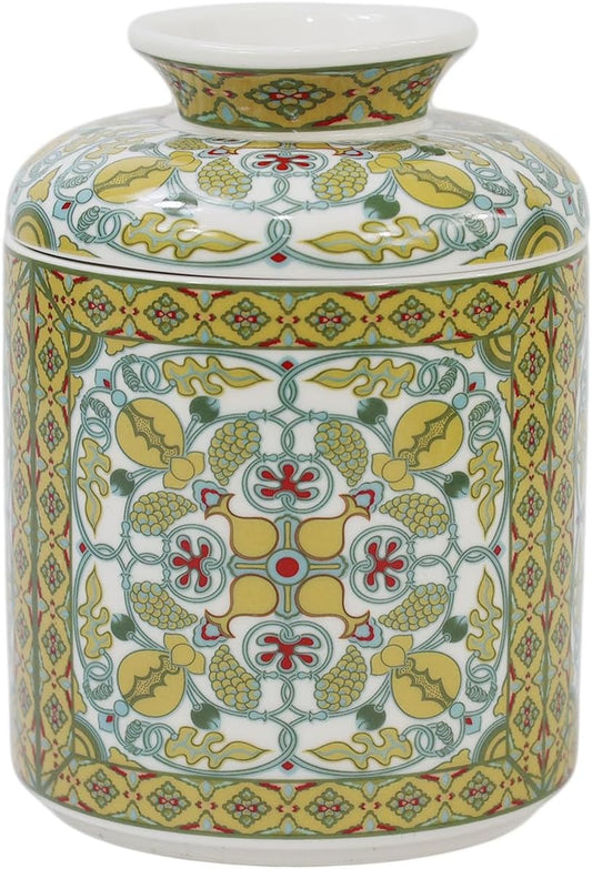 Vintage Ceramic Tissue Box Cover Holder-Round Decorative Organizer for Facial Tissues, Farmhouse Style Home Decor for Bathroom,Bedroom,Living Room & Office- Yellow Pattern
